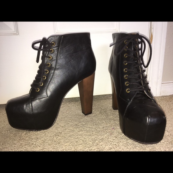 Platform Heel Lace Up Vegan Leather Ankle Booties Speed limit 98 Black/Brown - Picture 3 of 12